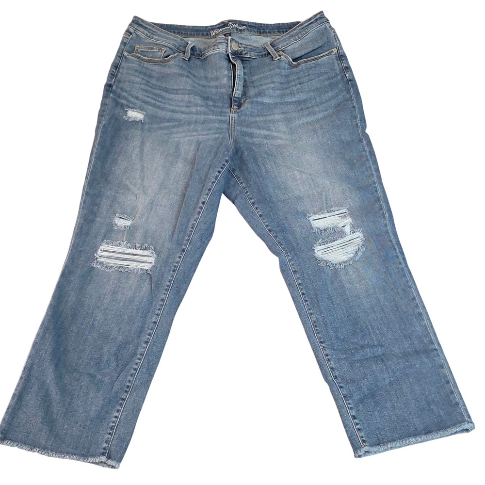 Universal Thread Straight Crop Jeans Women 20W Blue Distressed Raw Hem High Rise